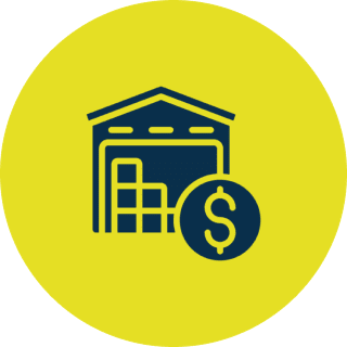 Warehouse inventory and dollar icon