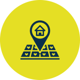 Map pin with house icon on grid.